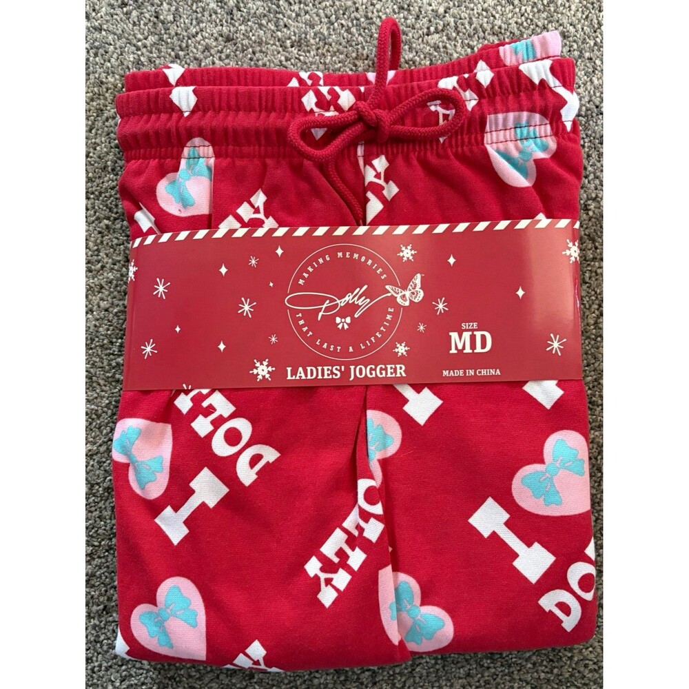 Women’s Dolly Red Love Jogger Pants Drawstring Elastic Waist M NWT A10
